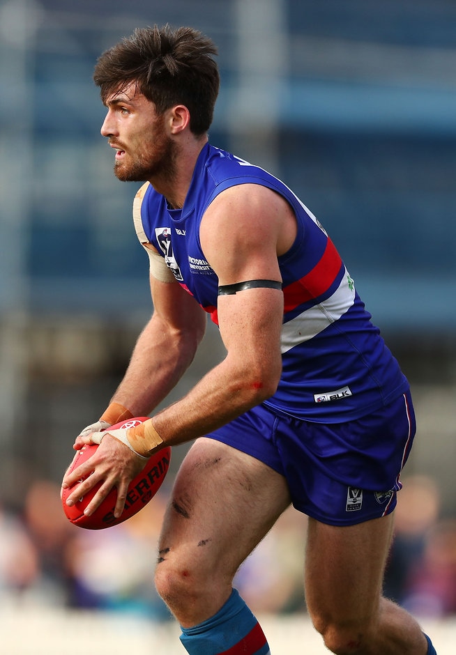 VFL 2016 2nd Semi Final - Footscray v Essendon MELBOURNE, AUSTRALIA - SEPTEMBER 11: Tom Campbell of the Footscray Bulldogs runs with the ball during the VFL 2nd Semi Final match between Footscray Bulldogs and Essendon at North Port Oval on September 11, 2016 in Melbourne, Australia. (Photo by Scott Barbour/AFL Media)